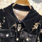 Robe en velours doré à simple boutonnage et revers