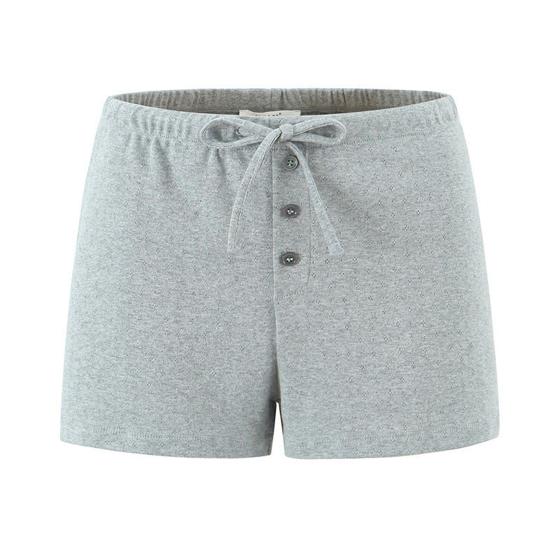 European And American Style Slim Knit 2-Piece Set Sweet Round Neck Long Sleeve Knit Top Elastic Waist Shorts
