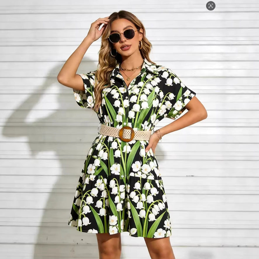 Womens Slimming Belt Short-Sleeve Dress