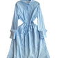 Waist-tight Slimming Lantern Sleeves Shirt Midi Dress