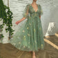 Robe mi-longue brodée en dentelle de fête