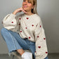 Knitted Heart Round Neck Casual Sweater