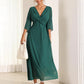 Solid Color V-neck Bell Sleeve Extra Long Dress