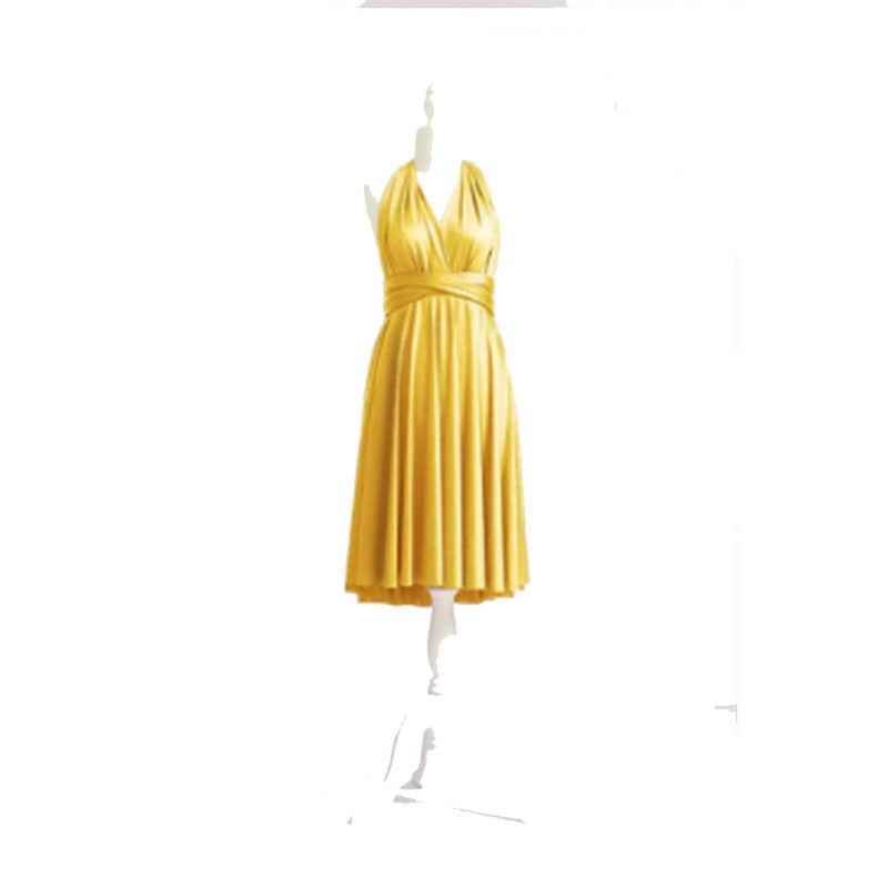 More Than Multiple Wear Rope Cross Backless Bandage One-piece Dress Long And Short
