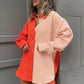 Ensemble chemise et short à manches longues et couleur contrastée pour femme