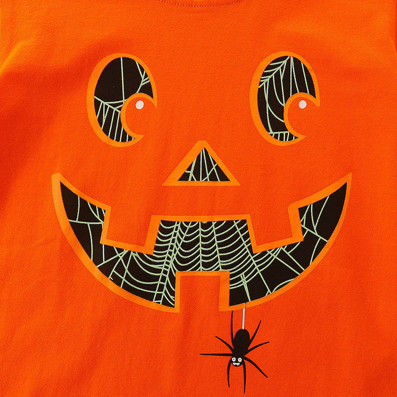 European And American Style Babies' Long Sleeve T-shirt Autumn Fluorescent Pumpkin Printed Top