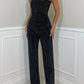 Off-the-shoulder Shiny Vest Diamond Trousers Suit