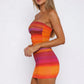 Rainbow Printing Tube Top Pleated Waist Tight Hip Bag Dress