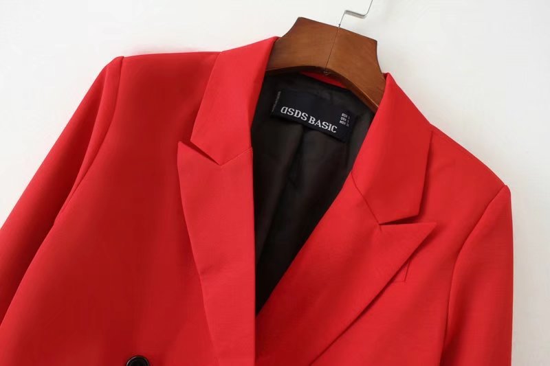 Flap Double-pocket Double-breasted Decorative Long-sleeved Suit Jacket