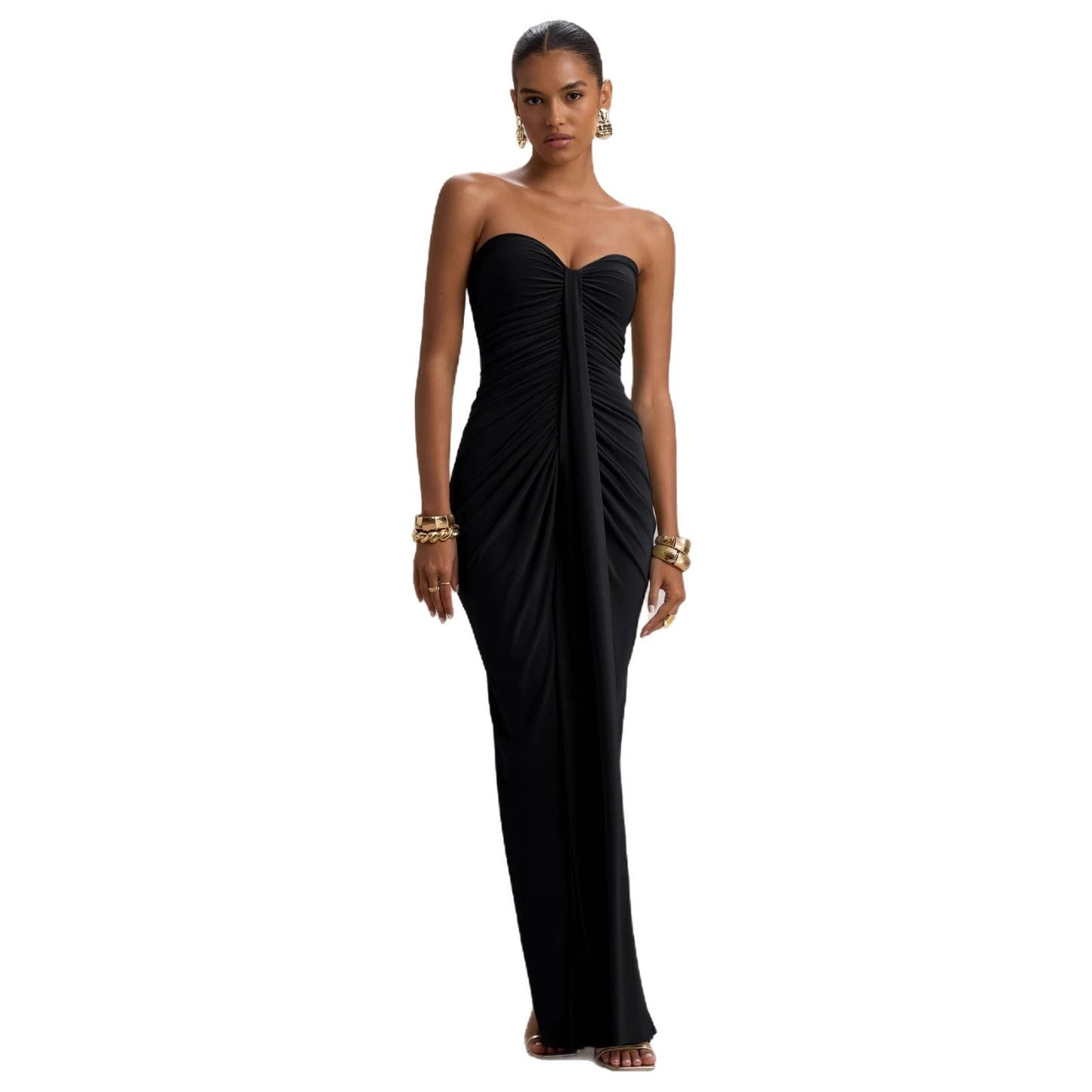 Bandeau Slim Fit Pleated Sheath Dress