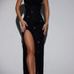 Personality Sequins Pure Color Tube-top Split Dress