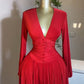 French-style Womens Pleated V-neck Long-sleeve Dress