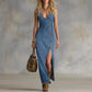 Button-front Sleeveless Denim Dress Vintage Style