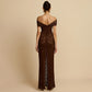 Women's Off-shoulder See-through Lace Split Slim-fit Sheath Dress
