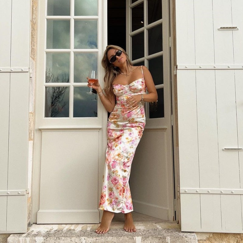 Fashion Printed Backless Sling Dress