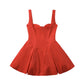 Backless Short Suspender Dress French Square Collar A- Line Mini Skirt