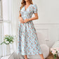Women's V-neck Waist Trimming Printing Short-sleeved Dress