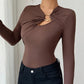 Asymmetric Hollow Metal Trim Slim Top