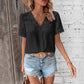 V-neck Solid Color Women's Lace Shirt