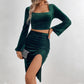 Costume tendance en velours pour femme avec fente latérale