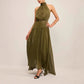 Womens Halterneck Cutout Back Dress With Flowing Ribbons
