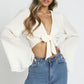 Women's Solid Summer Chiffon Pleated Flared Sleeve Shirt