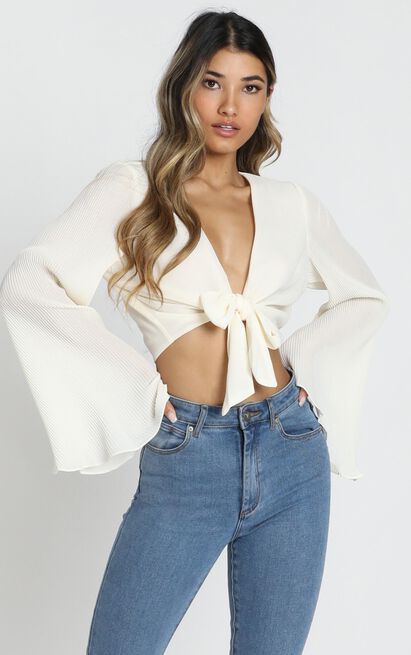 Women's Solid Summer Chiffon Pleated Flared Sleeve Shirt