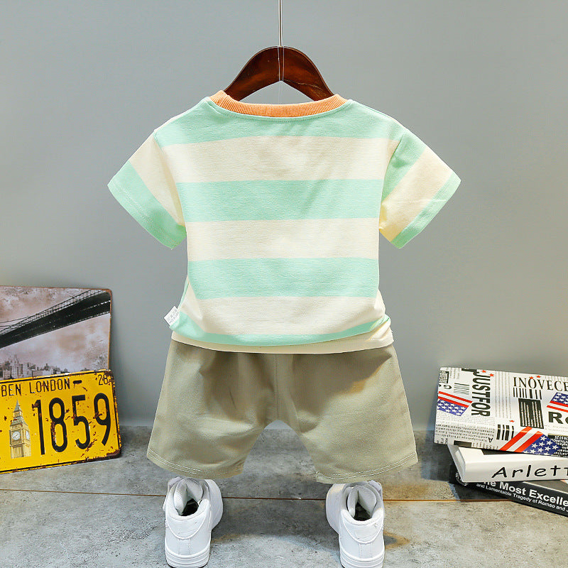 Boys' And Girls' KK Striped Short-sleeved Two-piece Children's Suit