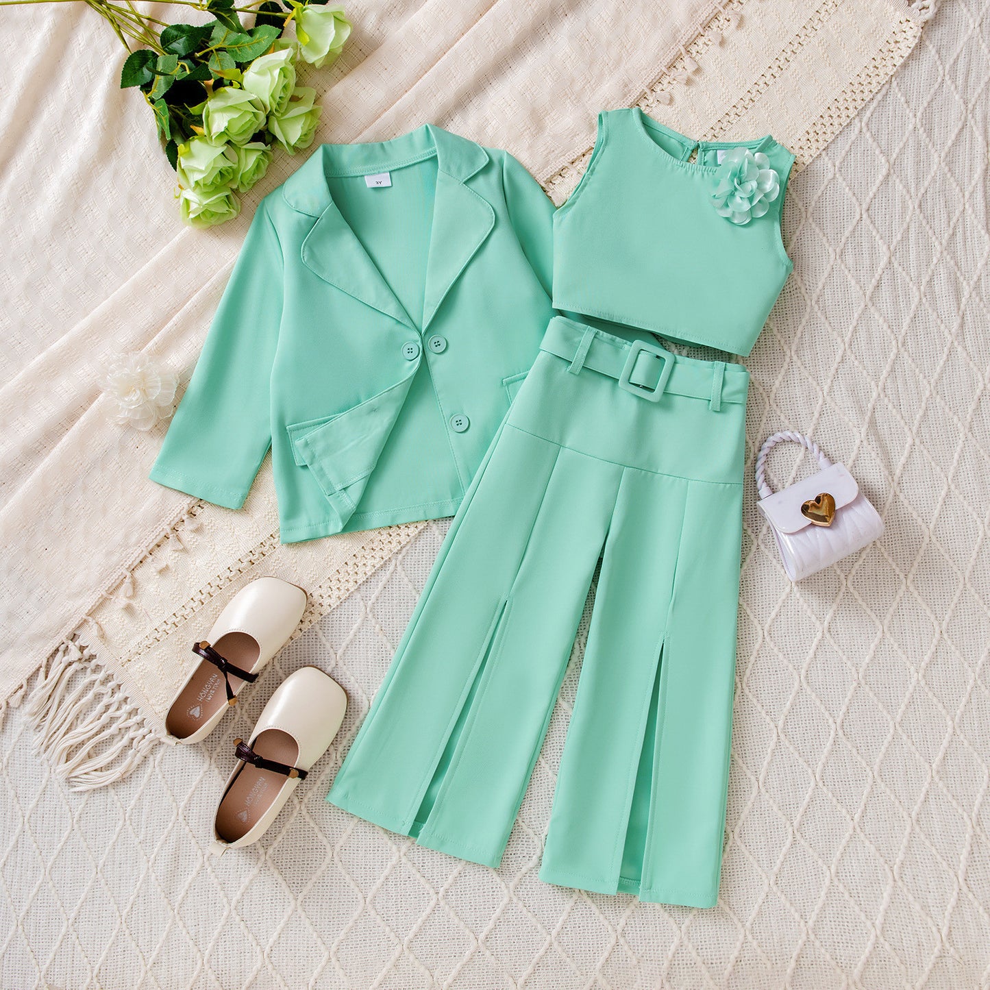 Girl's Casual Korean Wide-leg Pants Set