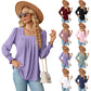Women's Fashion Casual Jacquard Pleated Square Collar Long Sleeve