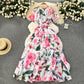 Printed Lace Up Waist-tight Dress