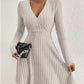 Elegant Long-sleeved Solid-color V-neck Waist-cinching Dress