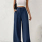 European And American Women's Clothing Casual Wide Leg Lace-up Pocket Casual Pants