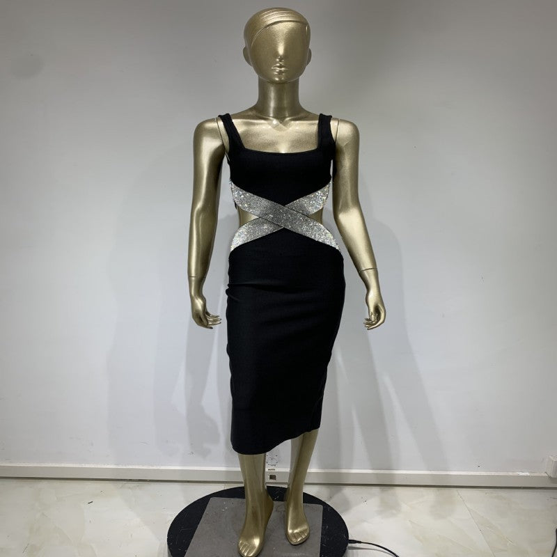 Robe une pièce bandage à col carré tendance