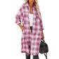 Women's Printed Checks Mid-length Shirt Coat