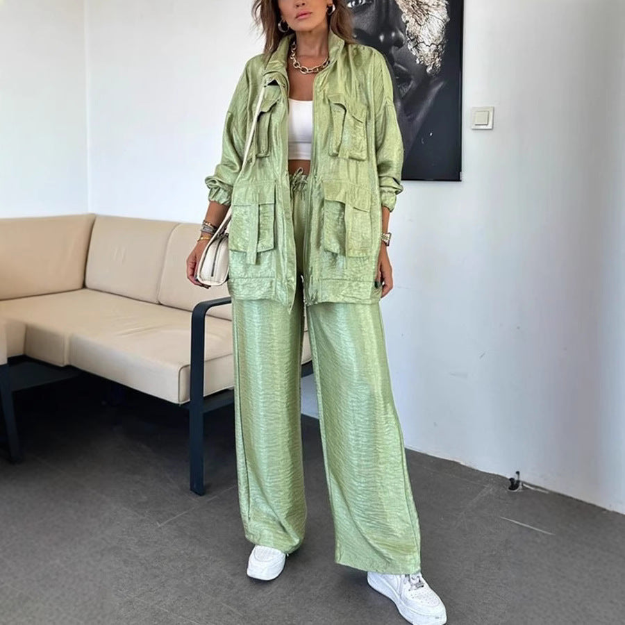Women's Clothing Straight-leg Trousers Two-piece Set Solid Color Fashion