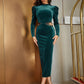 Robe en velours ajourée à manches longues et bulles