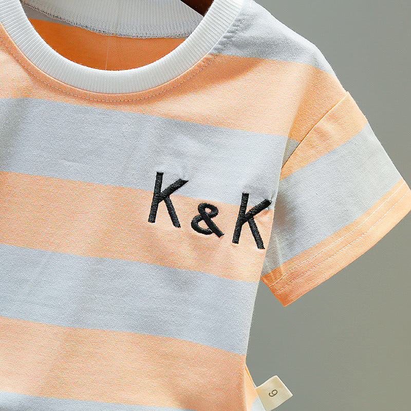 Boys' And Girls' KK Striped Short-sleeved Two-piece Children's Suit
