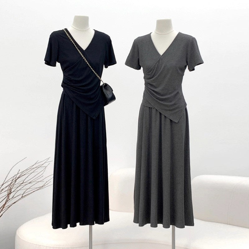 Short-sleeve Top And Drapey Skirt Two-piece Set