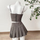 Women's Bow Plaid Contrast Color Slim Fit Slip Dress Suit