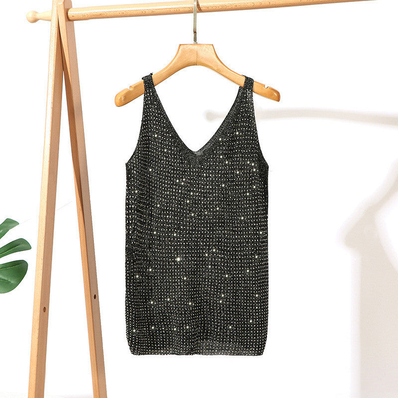Camisole d'été en soie glacée pour femme, nouvelle chemise sans manches en tricot fin