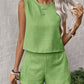 European And American Solid Color Women Sleeveless Vest Shorts Casual Fashion Two-piece Set