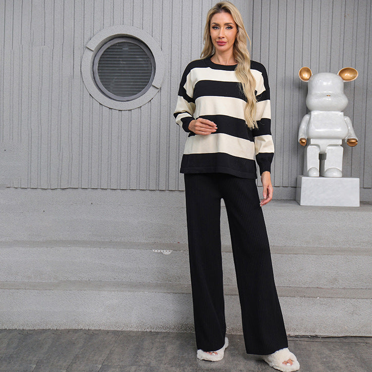 Sweater Patchwork Stripes Round Neck Fashion Loose
