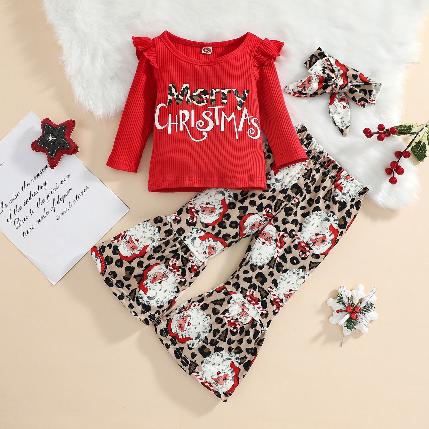Costume de Noël pour filles de 1 à 5 ans, haut imprimé à rayures