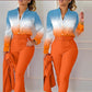 Women's Fashionable Printed Long-sleeved Shirt And Trousers Suit