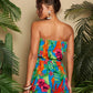 Women's Vacation Strapless Colorful Flower Pattern Printed Romper