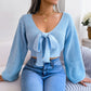 Trendy Bow Knot V-Neck Lantern Sleeve Cropped Sweater