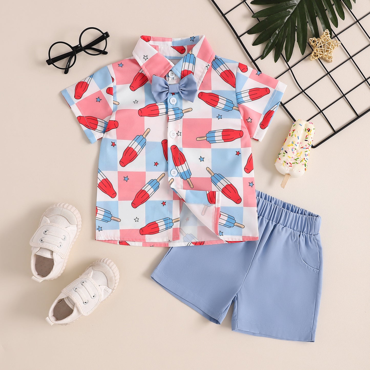 Ensemble chemise et short imprimés style gentleman pour garçon