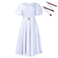 Elegant High-waisted Solid-color Round-neck Dress With Fashionable Balloon Sleeves