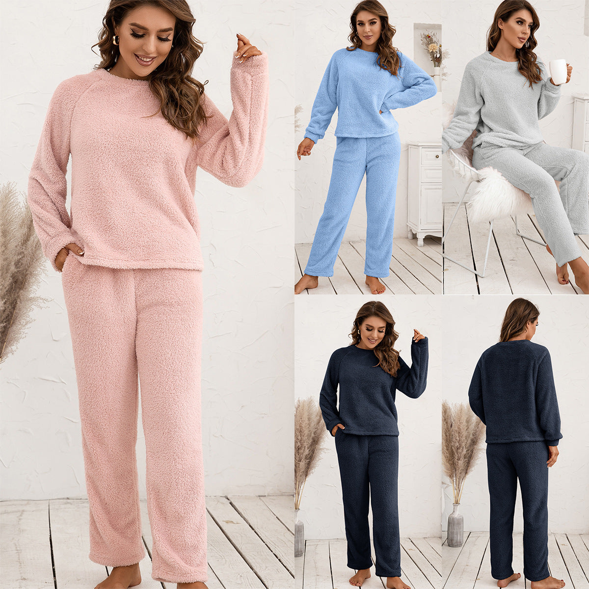 Costume deux pièces ample et décontracté en peluche double face